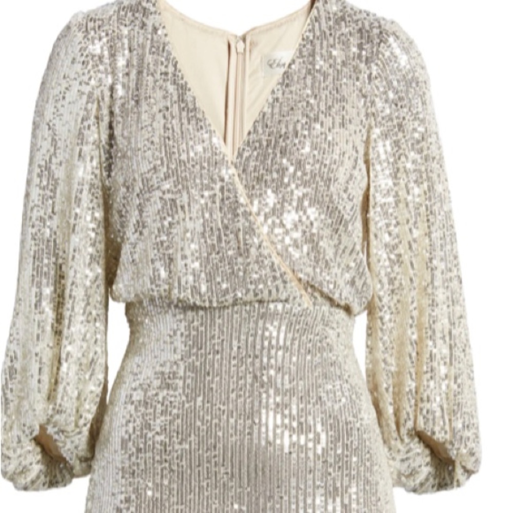 Silver Eliza J. Sequin Balloon sleeve cocktail dress